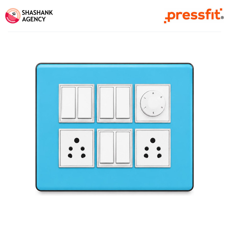 Pressfit PRESSFIT Switches - Modular Plates - Candy - 12M - Silver Border - Aqua Blue