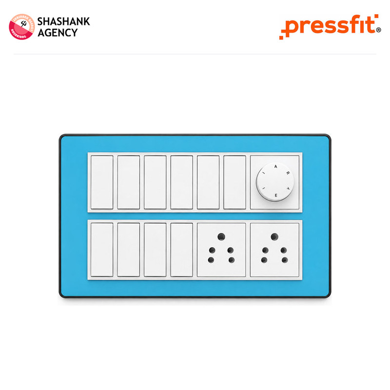 Pressfit PRESSFIT Switches - Modular Plates - Candy - 16M - Silver Border - Aqua Blue