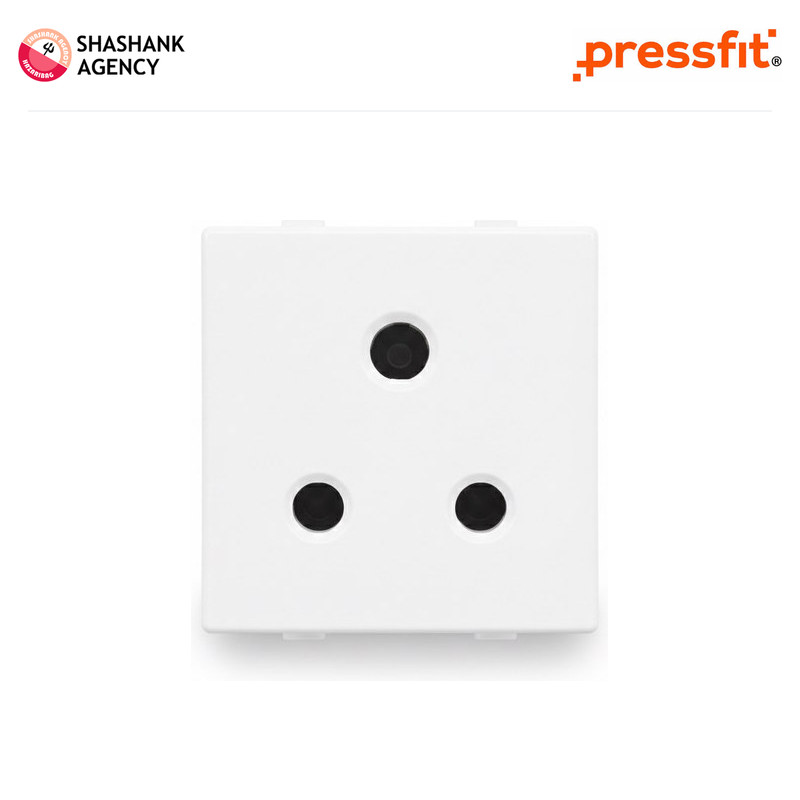 Pressfit PRESSFIT Switches - Modular Socket - Indian w/Shutter - 6A - 3Pin - White
